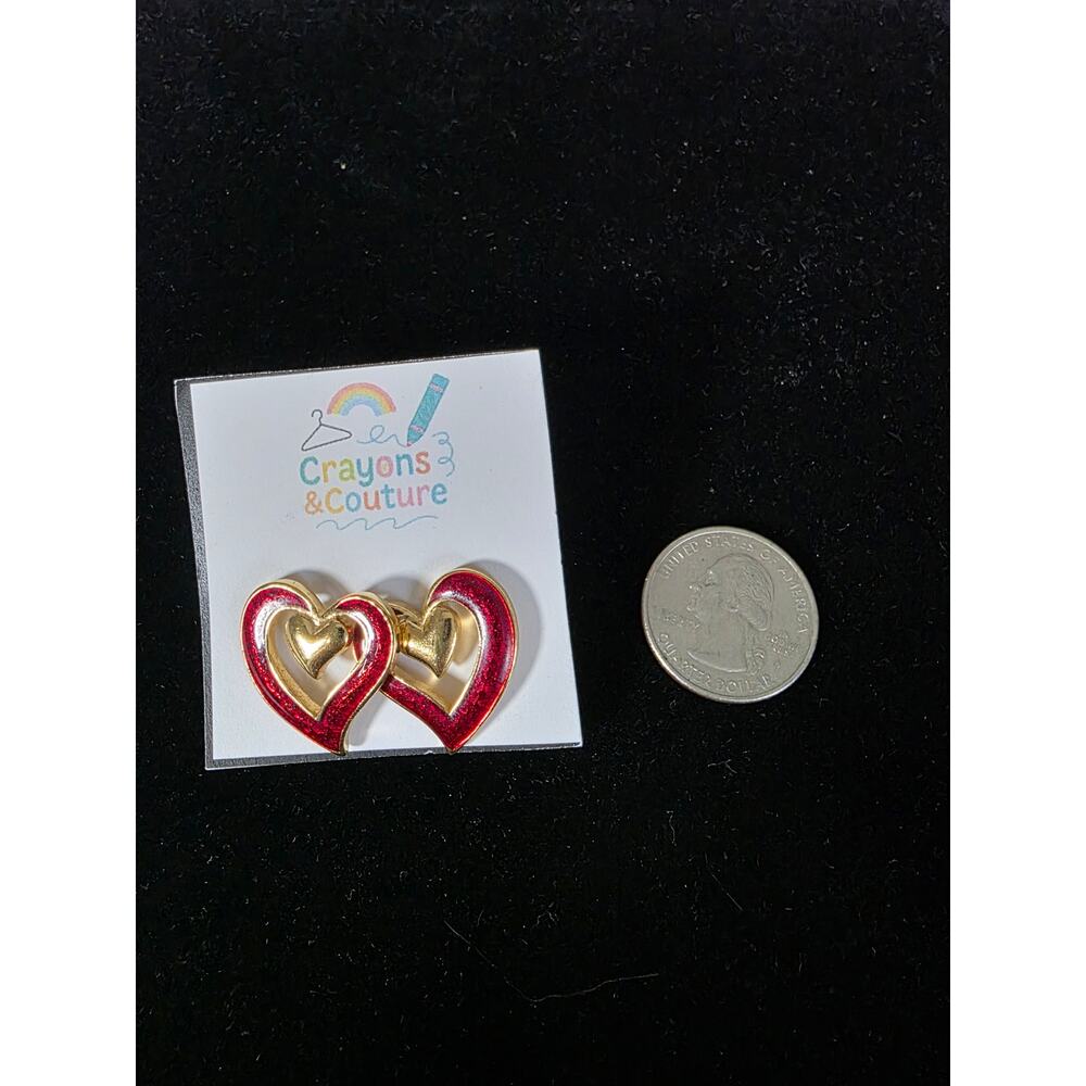 Vintage 90s Avon Hearts Goldtone earrings Red Peirced Studs Coquette Love Cute
